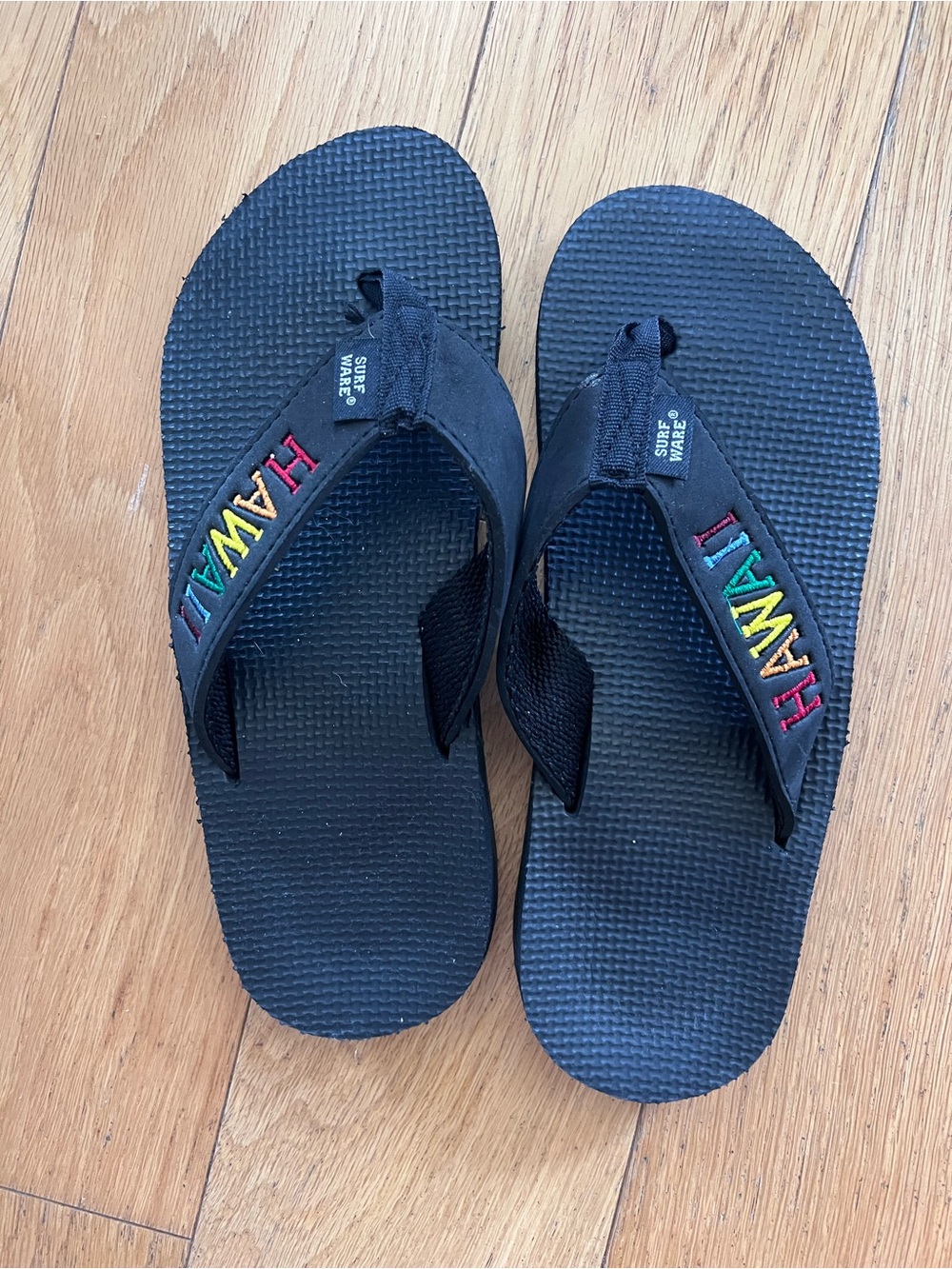 Surfware Hawaii Embroidered Black Flip Flops